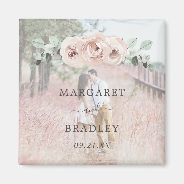 Aimant Sage Greenery Rose Floral Dusty Rose Photo Mariage (Devant)