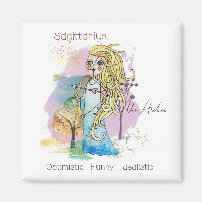 Aimant Sagittarius Archer Zodiac Whimsical Girl Mystique (Devant)