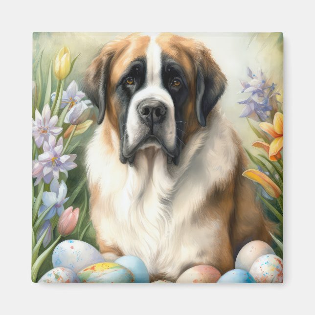 Aimant Saint Bernard Chien avec Oeufs de Pâques Vacances (Devant)
