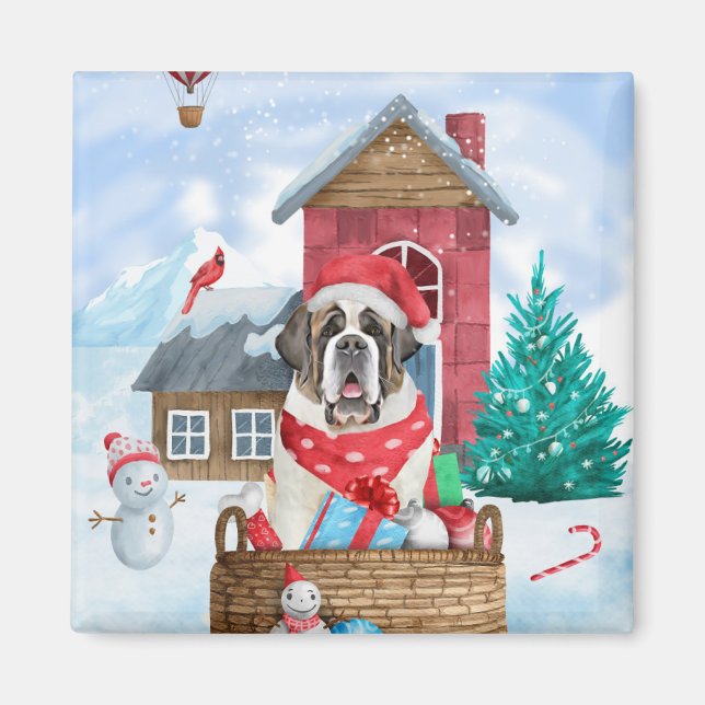 Aimant Saint Bernard Chien dans la neige Maison de Chien  (Devant)