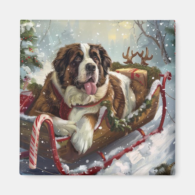 Aimant Saint Bernard Chien Festif de Noël (Devant)