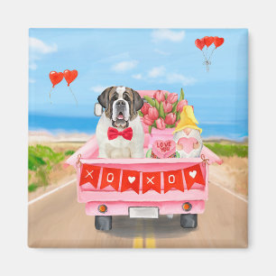 Aimant Saint Bernard Chien Saint Valentin Coeurs de camio