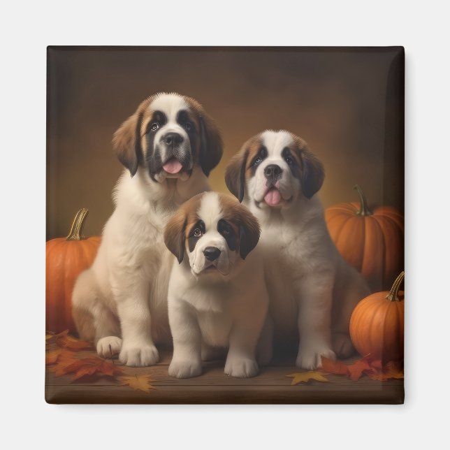 Aimant Saint Bernard Puppy Automne Citrouille (Devant)