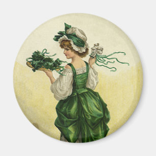 Aimant Saint-Patrick vintage, femme trèfles verts