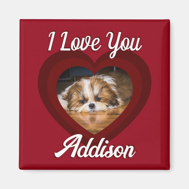 Aimant Saint-Valentin amour de chien de coeur Nom photo p (Devant)