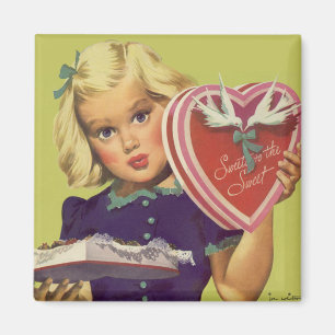 Aimant Saint-Valentin mignon vintage, fille avec des choc