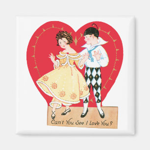 Aimant Saint-Valentin rétro, Arlequin et cœur vintage