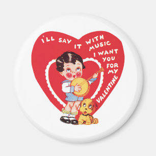 Aimant Saint-Valentin Rétro, Banjo Musique Garçon Vintage