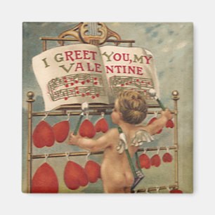 Aimant Saint-Valentin victorien vintage, Cupidon et cœurs