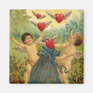 Aimant Saint-Valentin vintage, Coeurs de Cherubs victorie