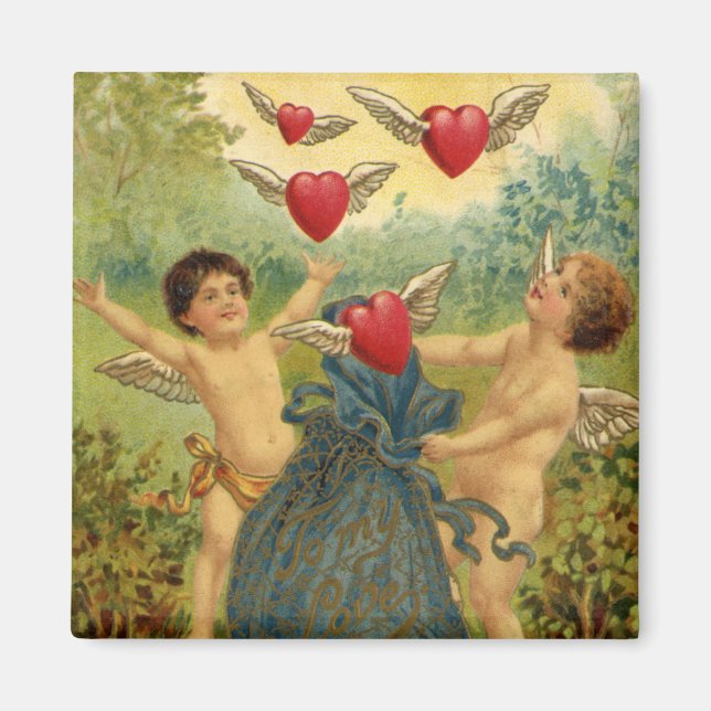 Aimant Saint-Valentin vintage, Coeurs de Cherubs victorie (Devant)