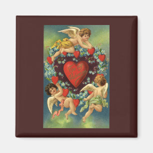 Aimant Saint Valentin vintage, Coeurs des anges victorien