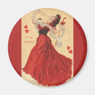 Aimant Saint-Valentin vintage, Dame de la danse Cœurs rou