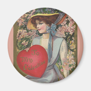 Aimant Saint-Valentin vintage, Élégante Dame avec Cœur