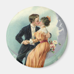 Aimant Saint-Valentin vintage victorien Baiser sur la Lun