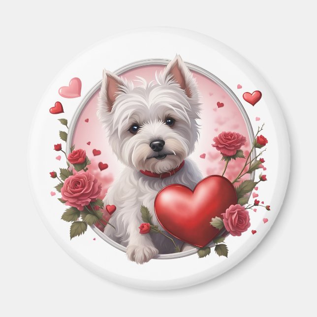 Aimant Saint Valentin Westie avec coeur (Devant)