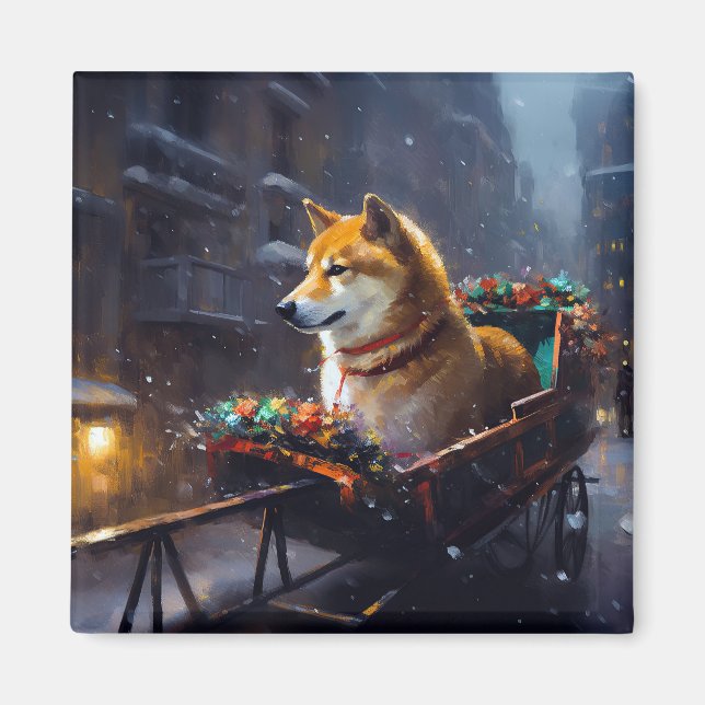 Aimant Saison de Noël de Shiba Inu (Devant)
