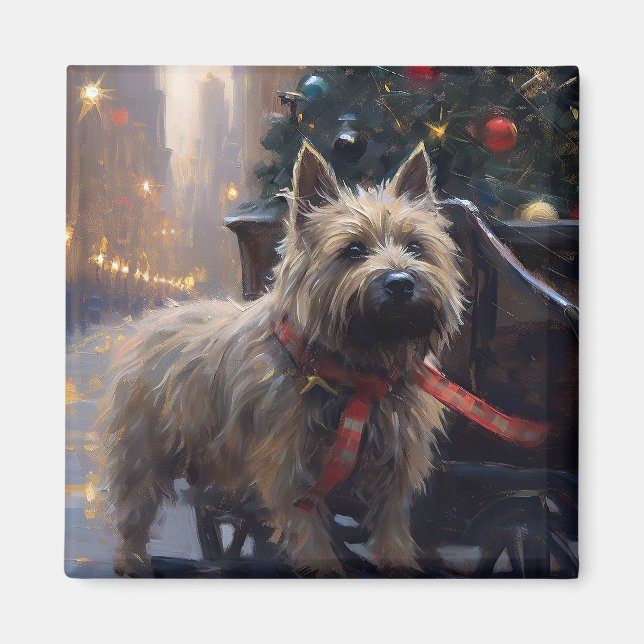 Aimant Saison Festive de Noël à Cairn Terrier (Devant)