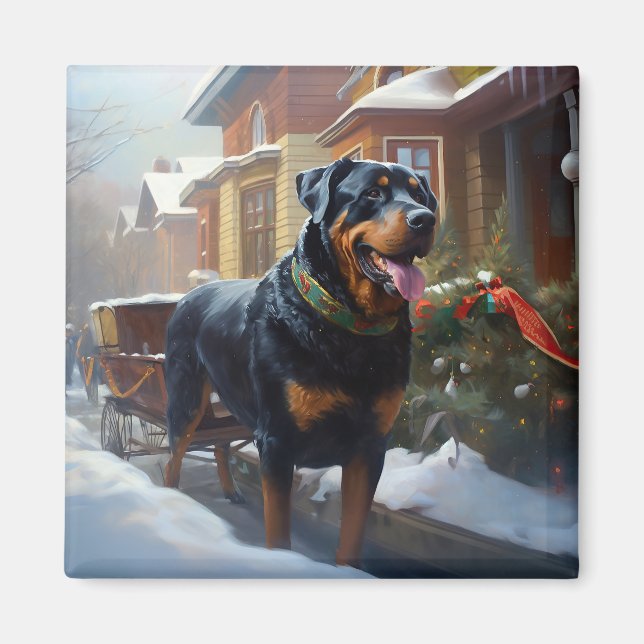 Aimant Saison festive de Noël de Rottweiler (Devant)