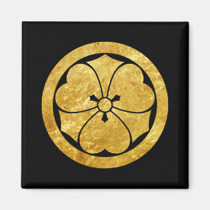 Aimant Sakai Mon samouraï japonais clan faux or sur noir