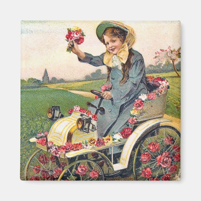 Aimant Salutation d'anniversaire vintage (Devant)