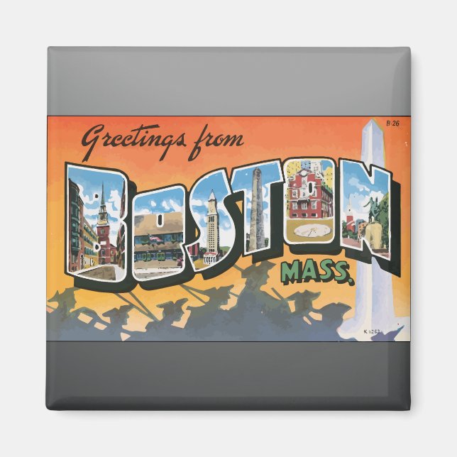 Aimant Salutations De Boston Mass, Vintage (Devant)