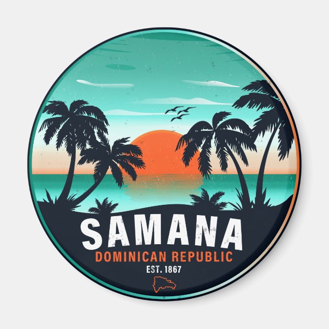 Aimant Samaná Beach Dominicaine Retro Sunset Souvenir 60s (Devant)