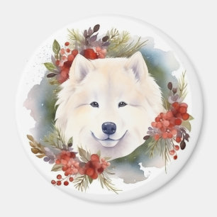 Aimant Samoyed Christmas Wreath Festive Pup