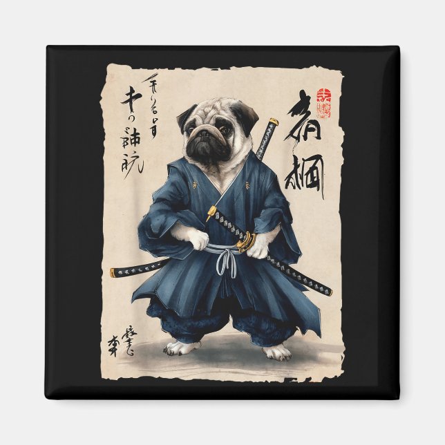 Aimant Samurai Pug Japanese Anime Dog Pug Lover Funny For (Devant)