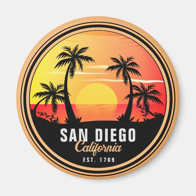 Aimant San Diego California Retro Sunset Souvenirs 60s (Devant)