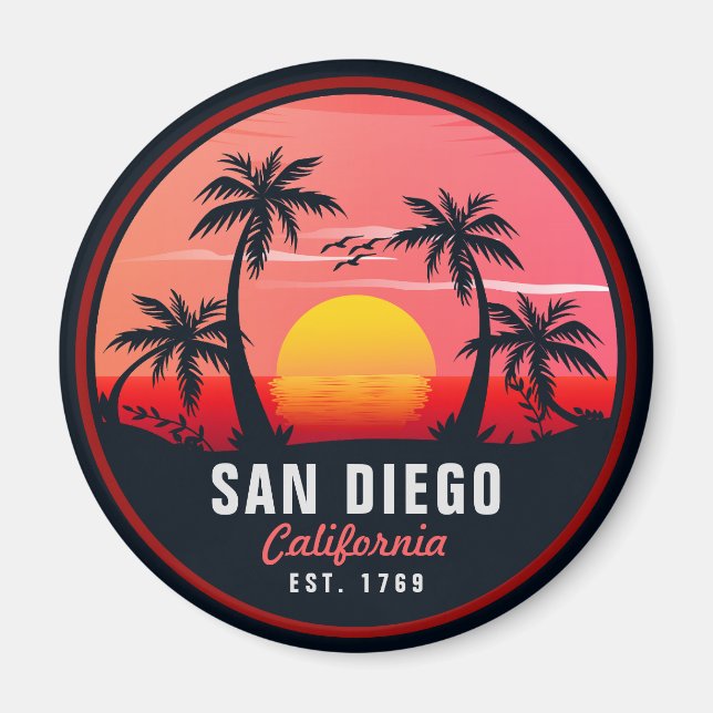 Aimant San Diego California Retro Sunset Souvenirs 60s (Devant)