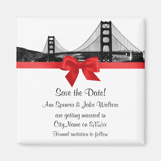 Aimant San Fran Skyline Etched BW Red Enregistrer la date (Devant)