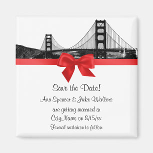 Aimant San Fran Skyline Gravé BW Rouge Save the Date