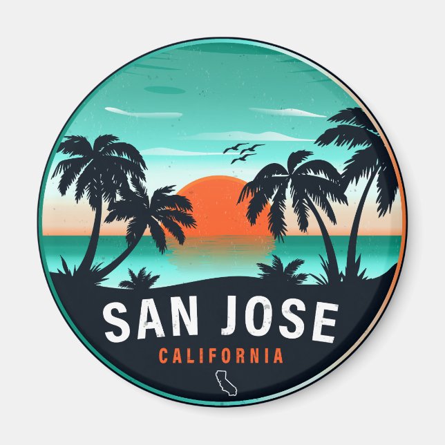 Aimant San Jose California Retro Sunset Souvenirs 80s (Devant)