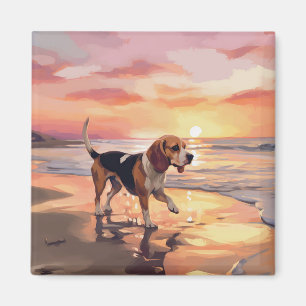 Aimant Sandy Paws Chien Beagle sur le coucher du soleil d