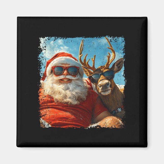 Aimant Santa And Reindeer Selfie Funny Christmas Vacation (Devant)
