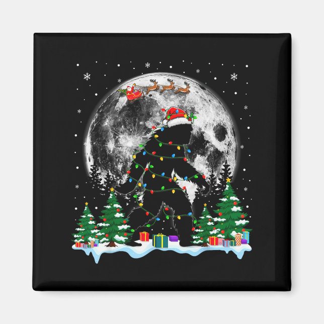 Aimant Santa Bigfoot Christmas Lights Funny Sasquatch Bel (Devant)