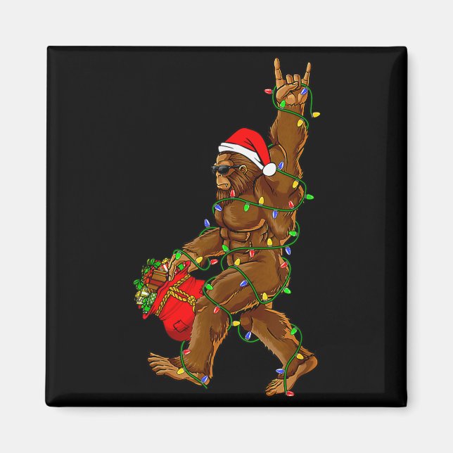 Aimant Santa Bigfoot Christmas Lights Funny Sasquatch Bel (Devant)