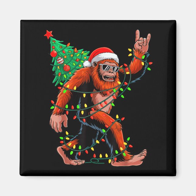 Aimant Santa Bigfoot Christmas Tree Xmas Lights Sasquatch (Devant)