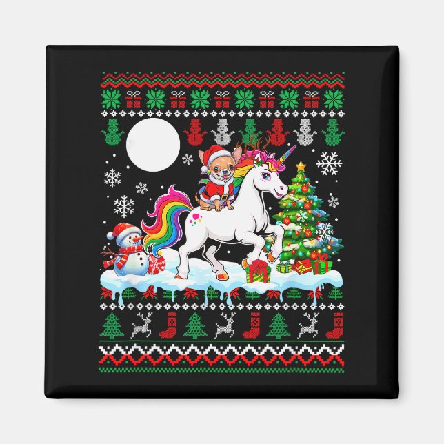 Aimant Santa Chihuahua Riding Unicorn Sweater Christmas O (Devant)