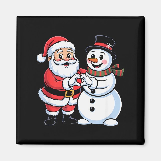 Aimant Santa Claus And Snowman Heart Hand Sign Christmas  (Devant)