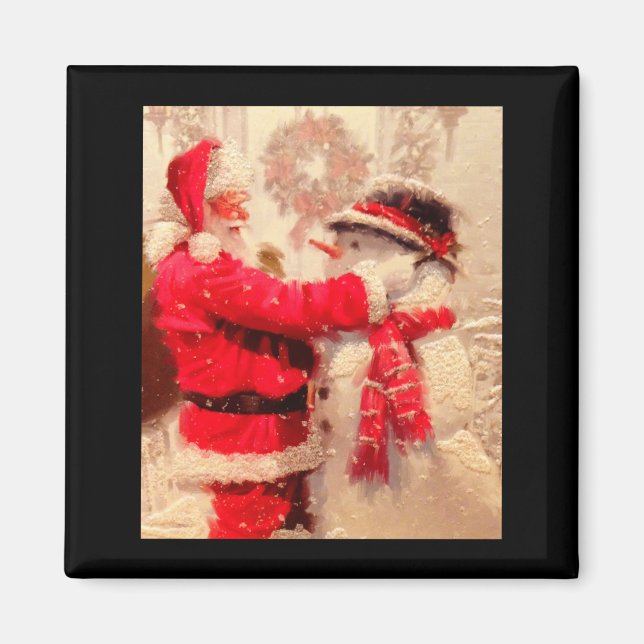 Aimant Santa Claus And Snowman In Snowfall  (Devant)