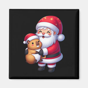 Aimant Santa Claus Hugs Capybara Funny Christmas Matching