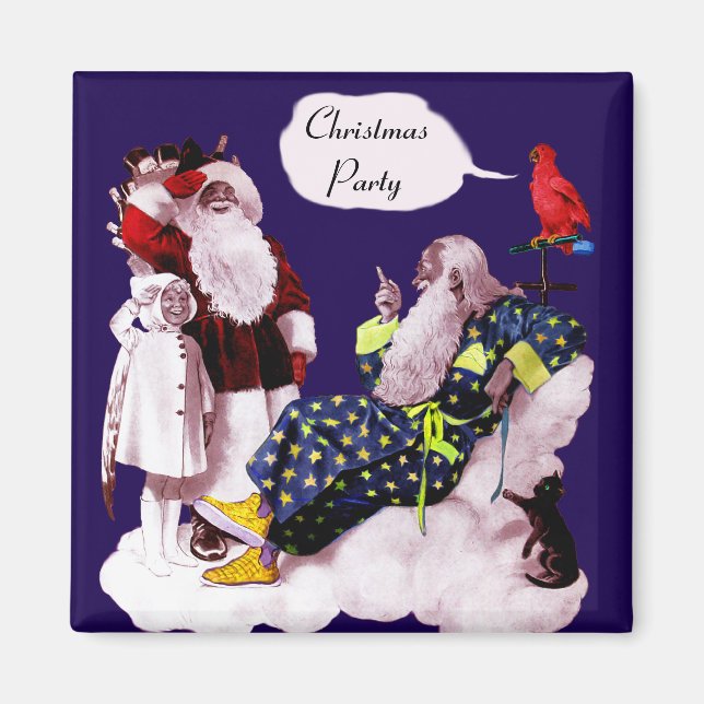 Aimant SANTA CLAUS, PETITE ANGEL & MERLIN Noël Party (Devant)
