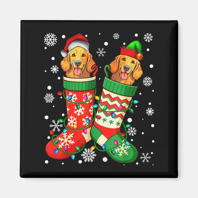 Aimant Santa Elf Golden Retriever Dog In Christmas Socks  (Devant)