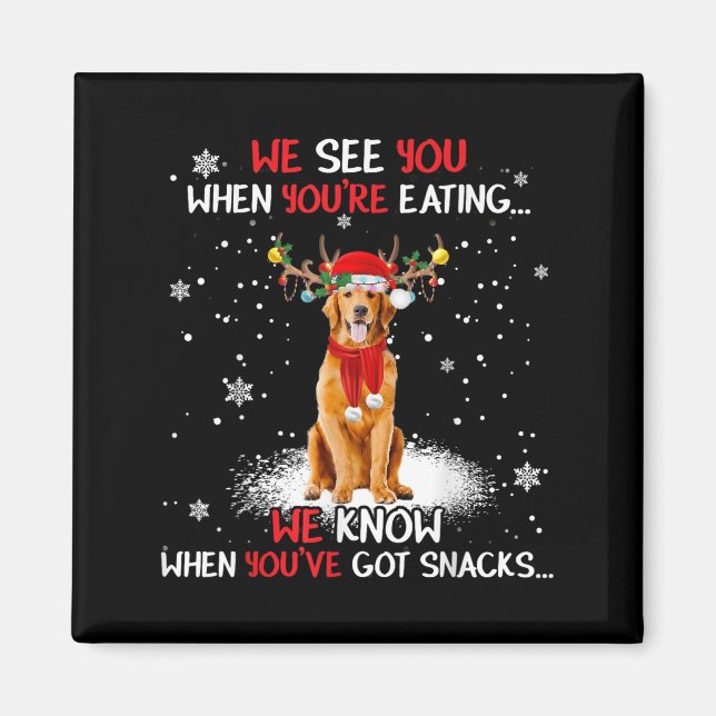 Aimant Santa Golden Retriever Reindeer Light Christmas Pa (Devant)