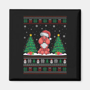 Aimant Santa Hat Chien de caniche de Noël Lumières Arbre 