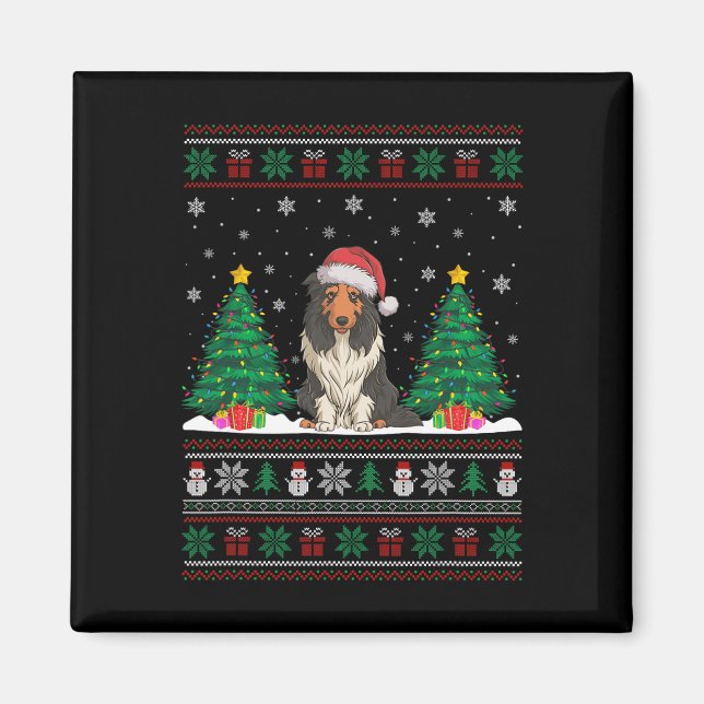 Aimant Santa Hat Porté Collie Chien Xmas Les lumières des (Devant)
