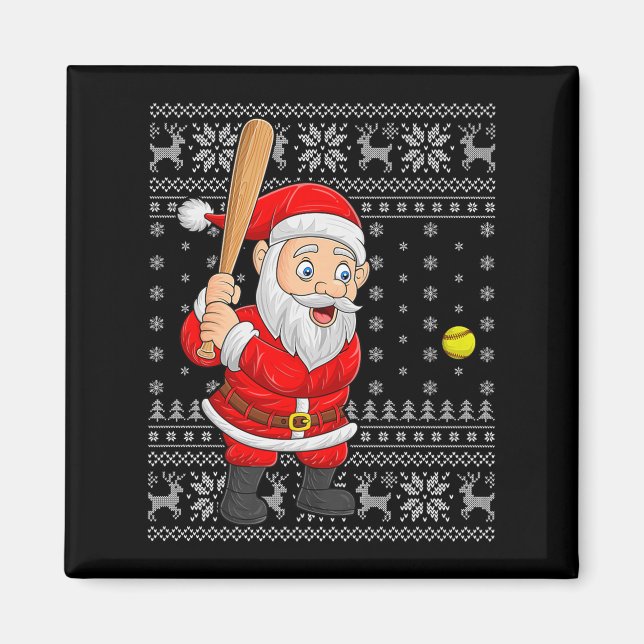 Aimant Santa Playing Baseball Softball Ugly Christmas Swe (Devant)