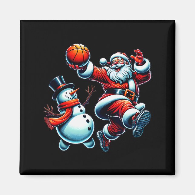 Aimant Santa Playing Basketball With A Snowman Christmas  (Devant)